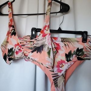 Peach Floral bikini High Waist